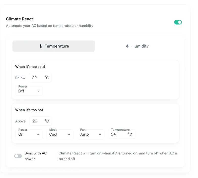 Climate React Settings