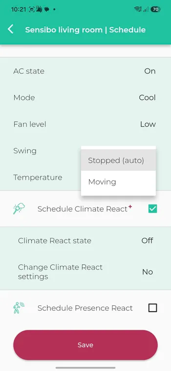 Tap Stopped (auto) or Moving.